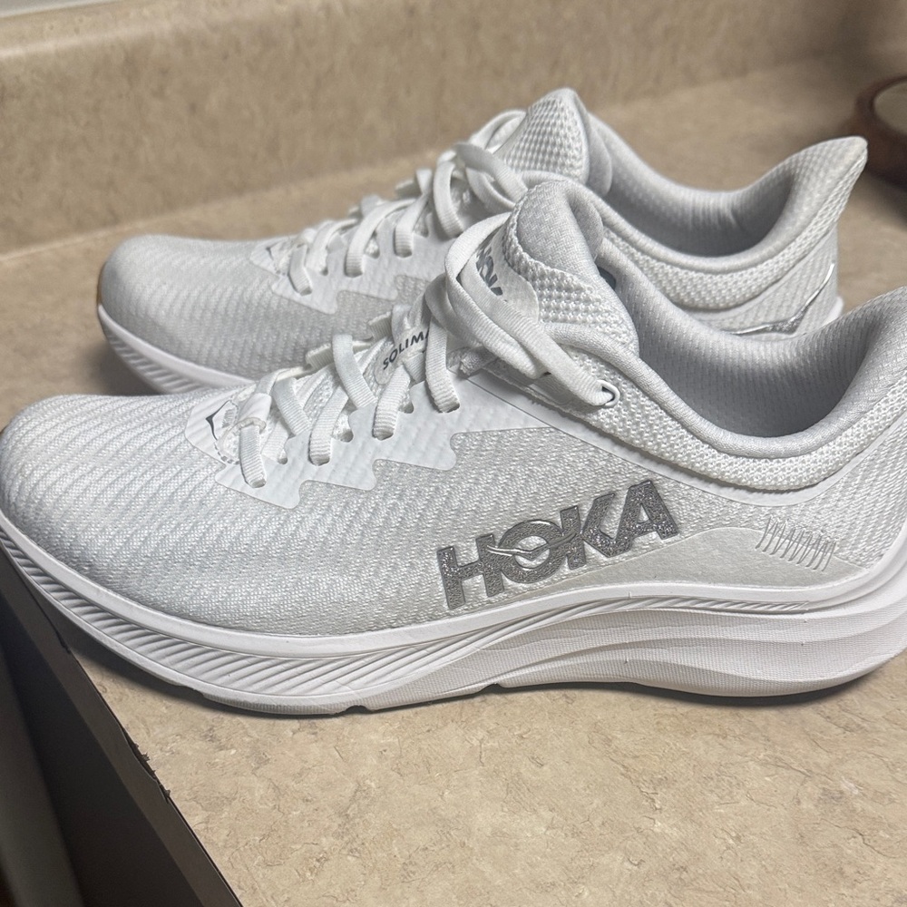 Hoka Women's Silver and White Athletic Shoes